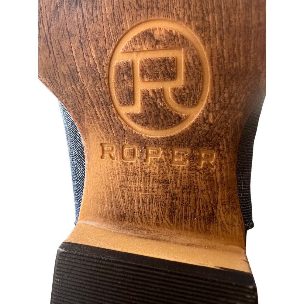 Roper Denim Embroidered Western Cowboy Boots Women’s Size 9 Blue Gold Stitch New - Picture 9 of 14